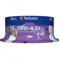 VERBATIM DVD+R DL 8.5GB 25Pk WHT Wide IJ 8x