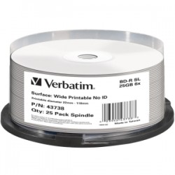 VERBATIM Blu-Ray 25GB 25Pk Spindle White Wide Ink